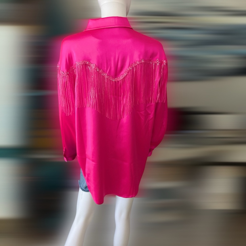 FANTASTIC FAWN Button down sequin fringe top S M L - Picture 10 of 10